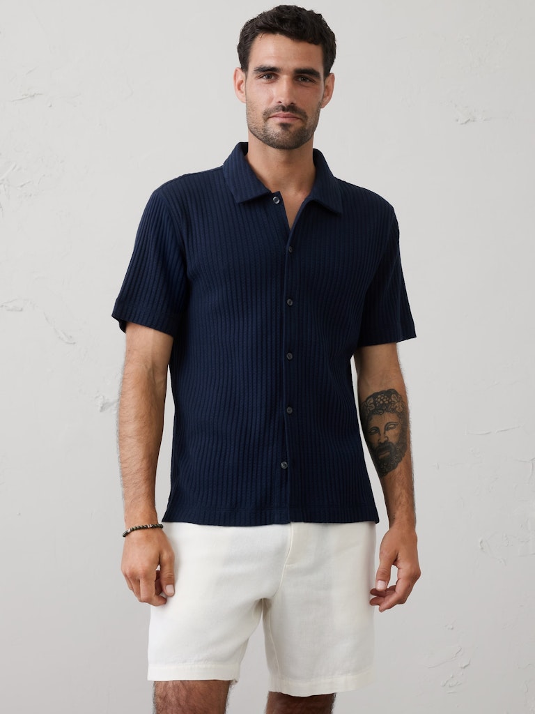Standard-Fit Pointelle Button-Down Polo: $28 Standard-Fit Pointelle Button-Down Polo: $28