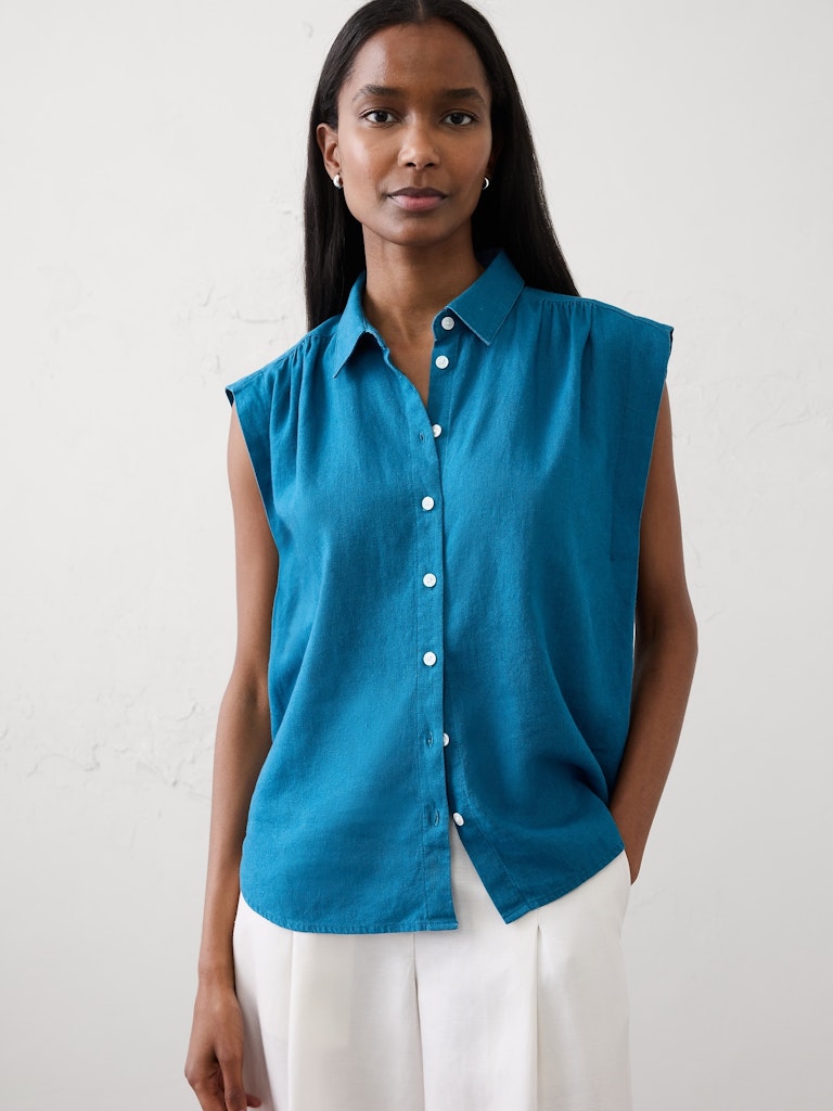 Linen-Blend Pleated Shirt: $35 Linen-Blend Pleated Shirt: $35