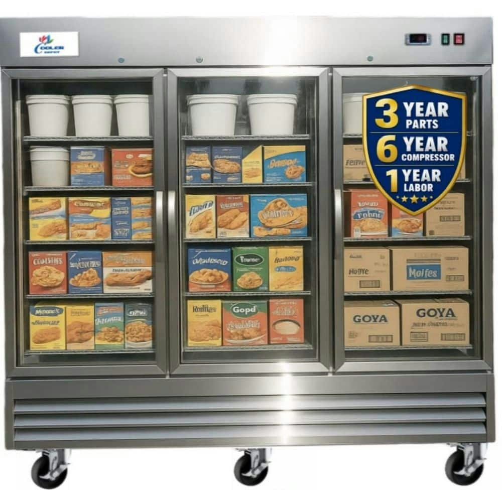 Commercial 3-Door Glass Merchandiser Refrigerator: $4,785