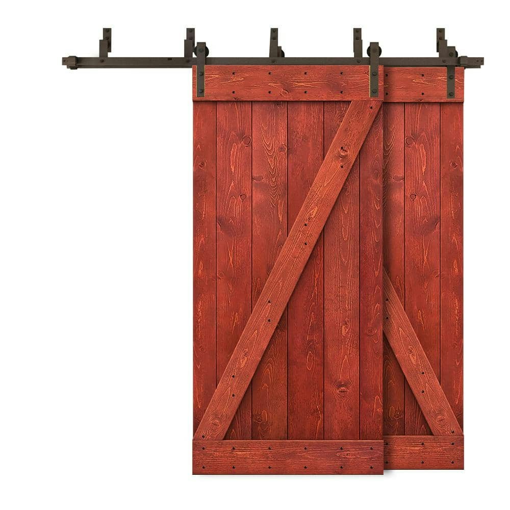 76 in. x 84 in. Cherry Red Solid Pine Wood Double Sliding Barn Door with Hardware Kit: $894.07 76 in. x 84 in. Cherry Red Solid Pine Wood Double Sliding Barn Door with Hardware Kit: $894.07