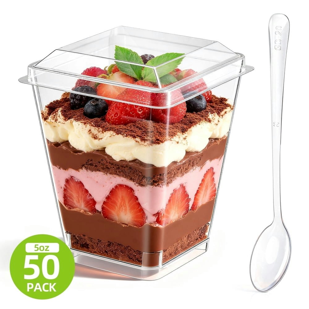Tinana 5oz Plastic Dessert Cups with Lids and Spoons 50-Pack: $15.99 Tinana 5oz Plastic Dessert Cups with Lids and Spoons 50-Pack: $15.99