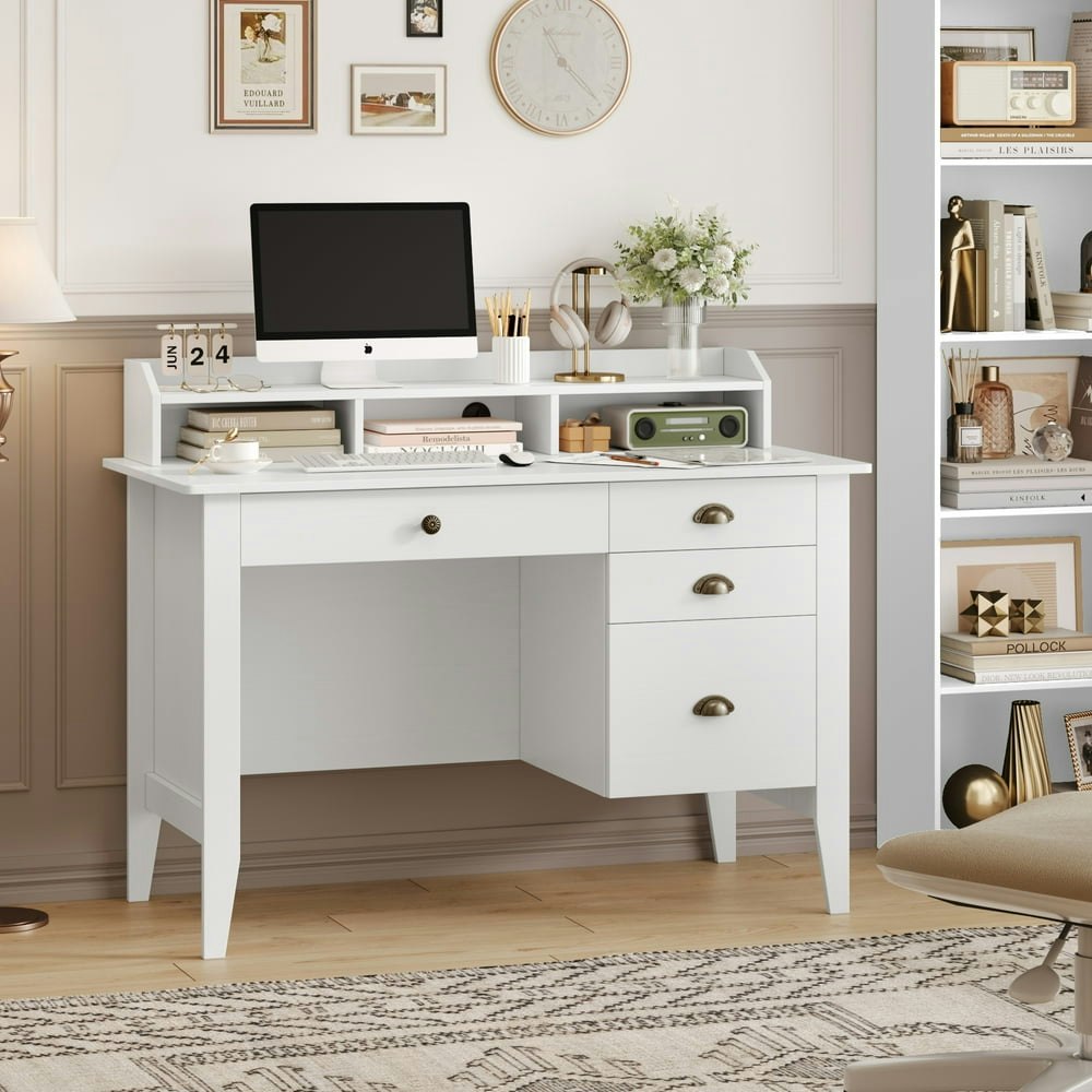 Homfa 47.2 Inch White Computer Desk with Drawers & Cabinet: $139.99