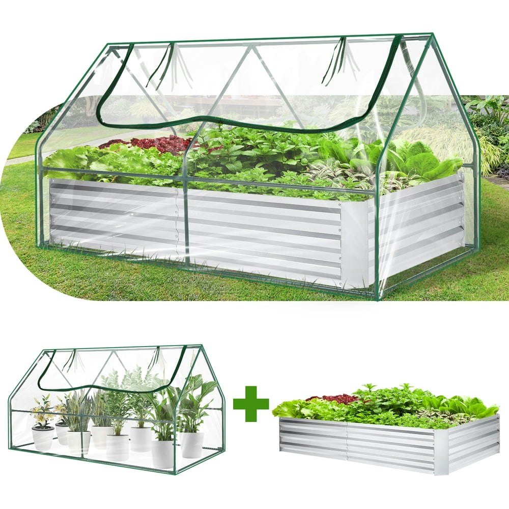 Funcid 6x3x3-Foot Galvanized Raised Garden Bed with Greenhouse Cover: $58.29