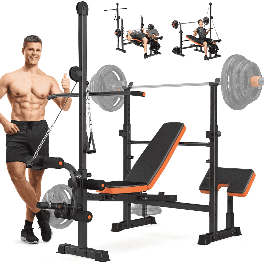 GIKPAL Adjustable Weight Bench Press Set: $179.99