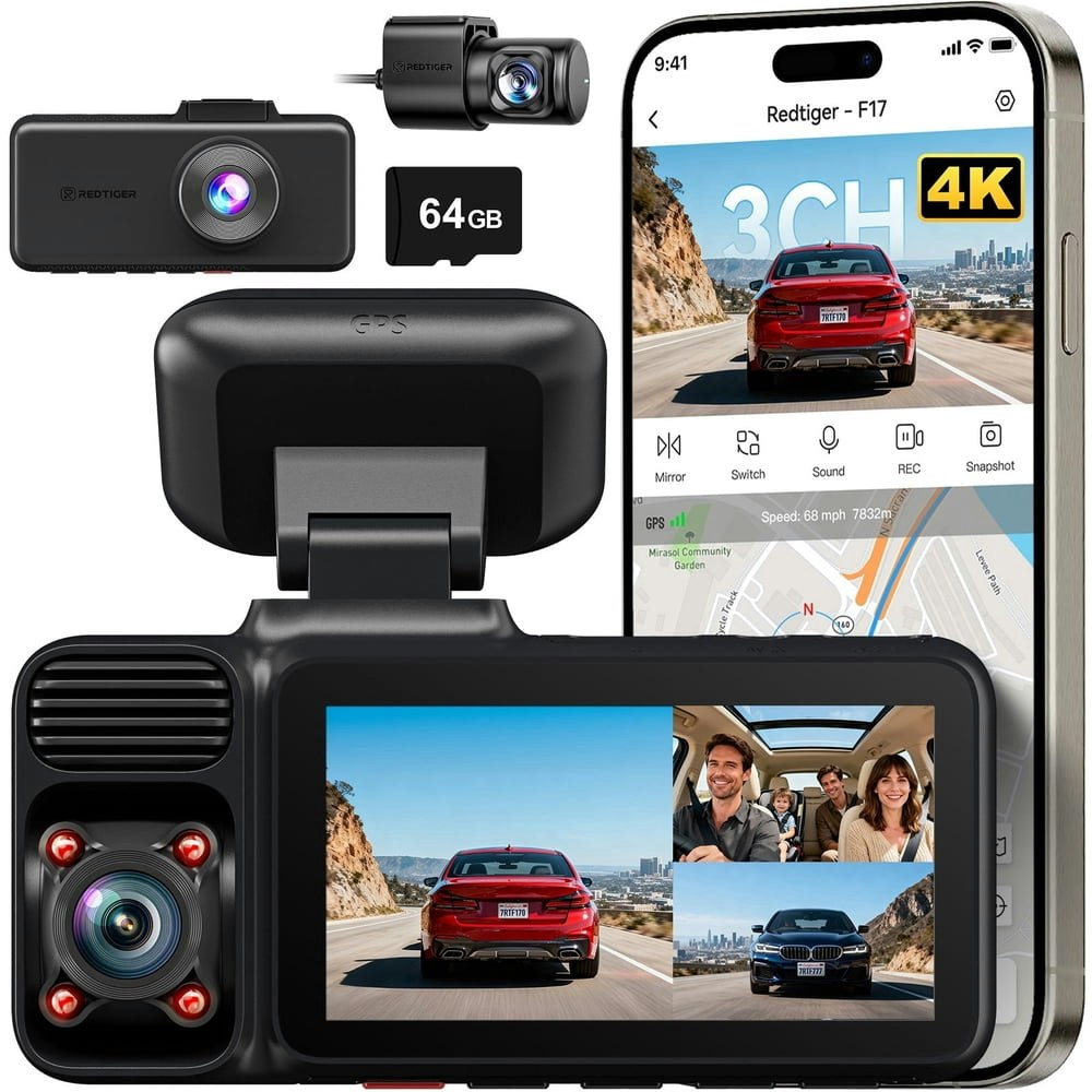 Redtiger 4K 3-Channel Dash Cam: $143.99 Redtiger 4K 3-Channel Dash Cam: $143.99