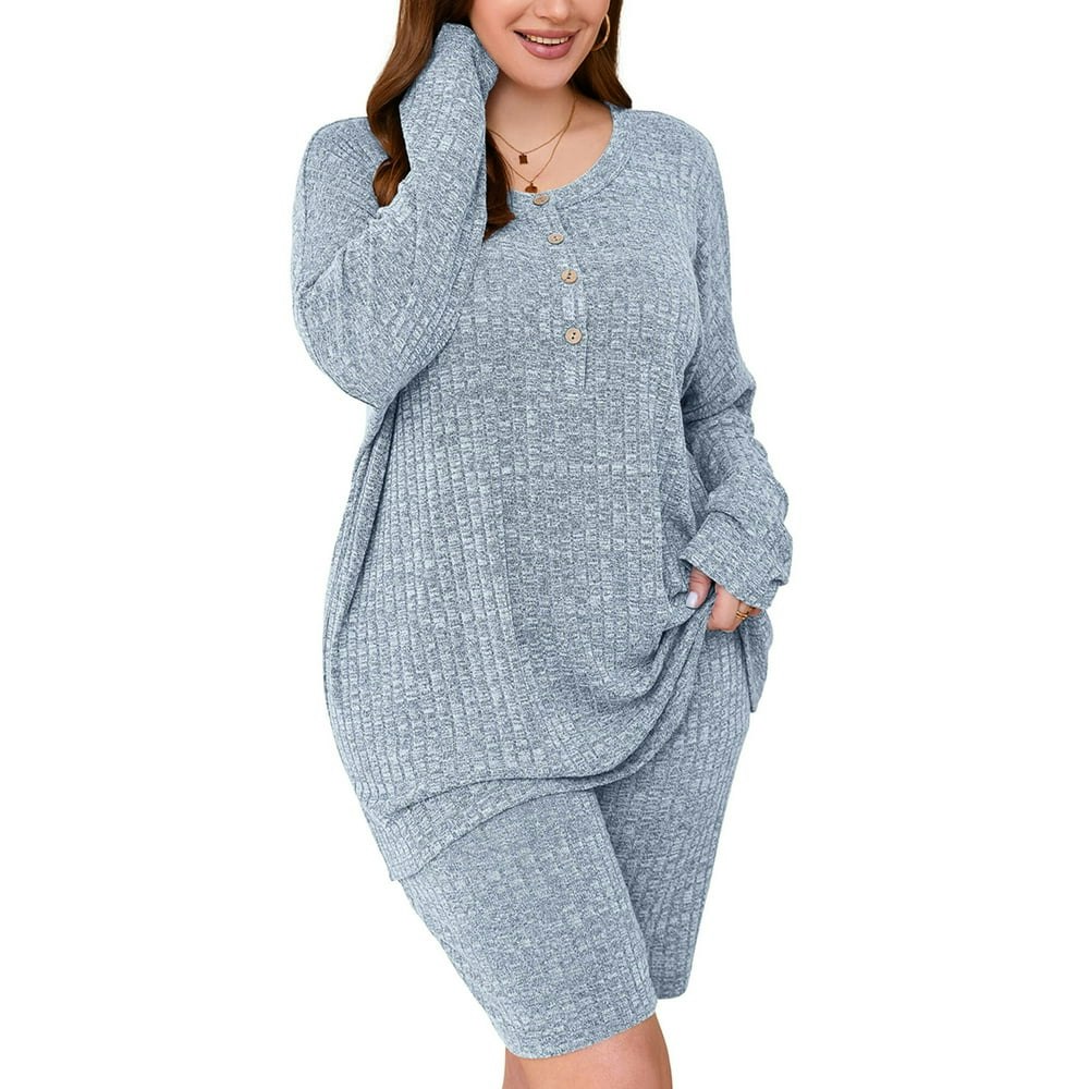 Showmall Women's Plus Size Ribbed Knit 2-Piece Loungewear Set: $17.88 Showmall Women's Plus Size Ribbed Knit 2-Piece Loungewear Set: $17.88