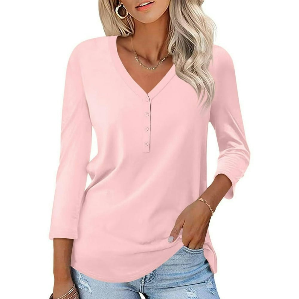 VDJ Women Tops Button V Neck 3/4 Sleeve T Shirt: $11.73 VDJ Women Tops Button V Neck 3/4 Sleeve T Shirt: $11.73