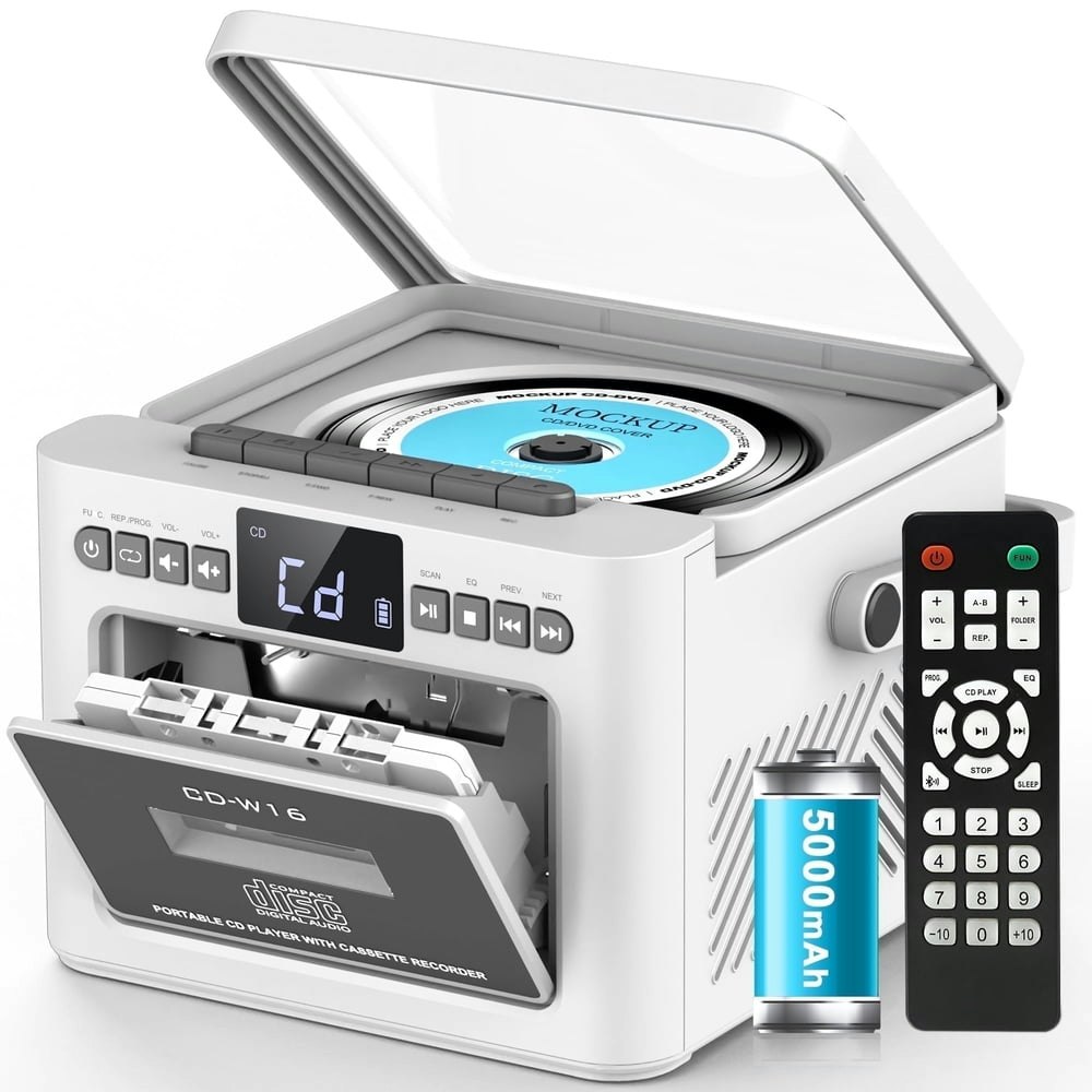 Greadio 5,000mAh Rechargeable Bluetooth CD and Cassette Boombox: $53.93