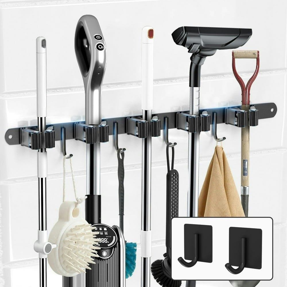 Mop and Broom Wall Mount Organizer with 5 Racks and 6 Hooks: $13.99 Mop and Broom Wall Mount Organizer with 5 Racks and 6 Hooks: $13.99