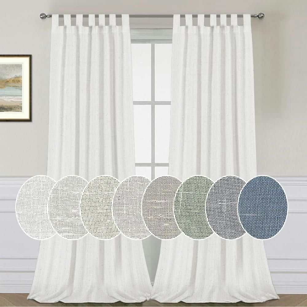 Primebeau Linen Blend Tab Top Semi Sheer Window Curtain Panels: $33.99