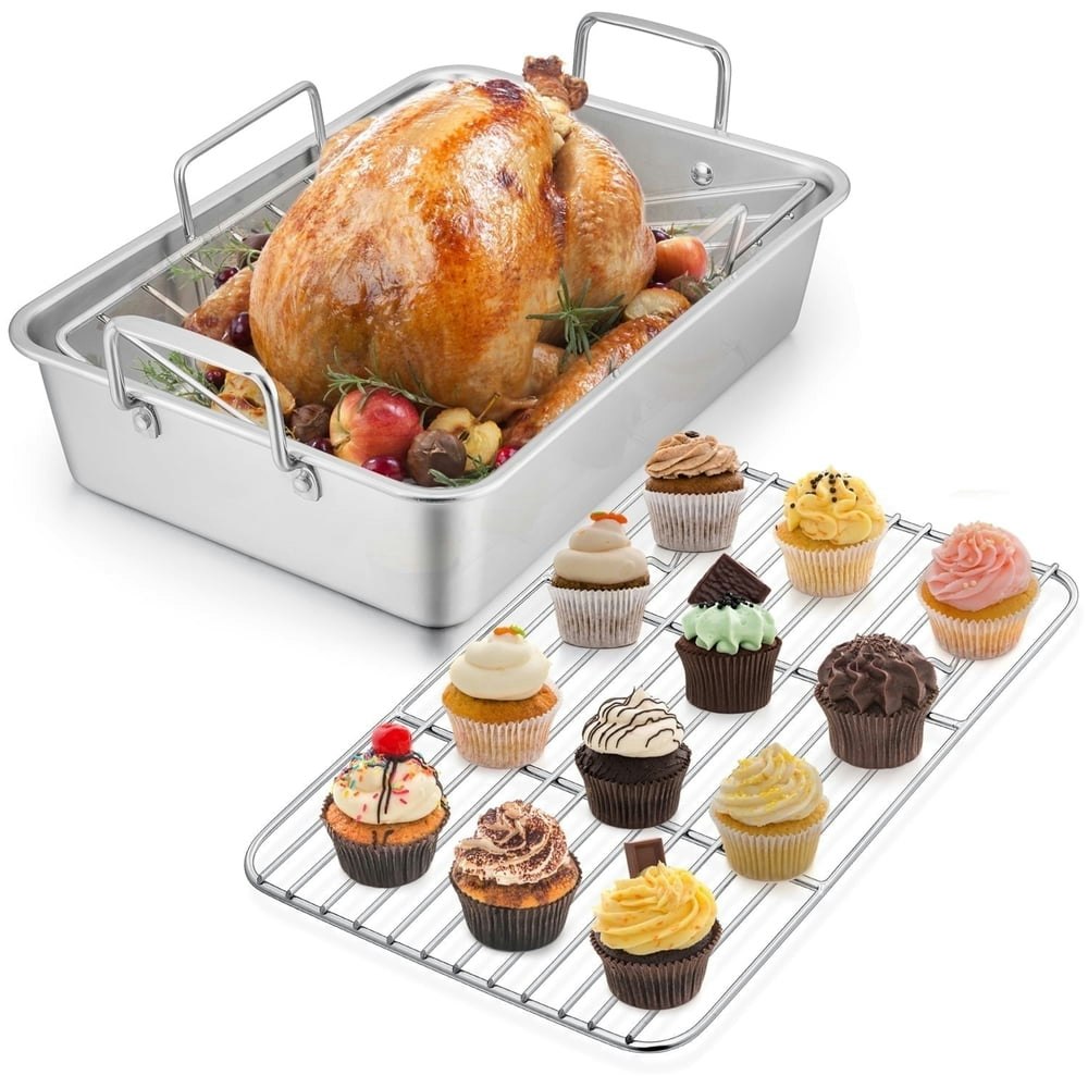 Walchoice 16-inch Stainless Steel Roasting Pan with Rack Set: $37.99 Walchoice 16-inch Stainless Steel Roasting Pan with Rack Set: $37.99