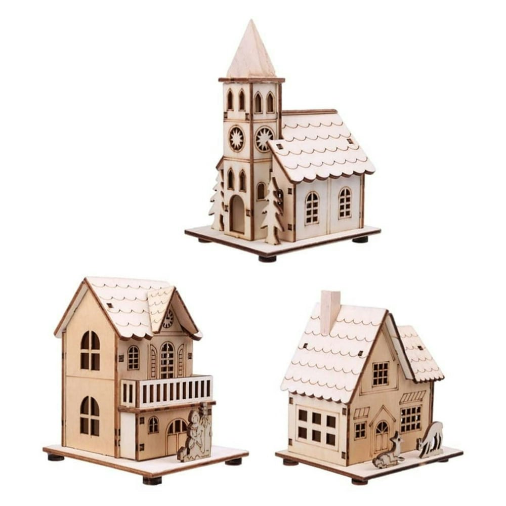 Kamugo LED Wooden Christmas Village House Decorations 3-Pack: $11.88