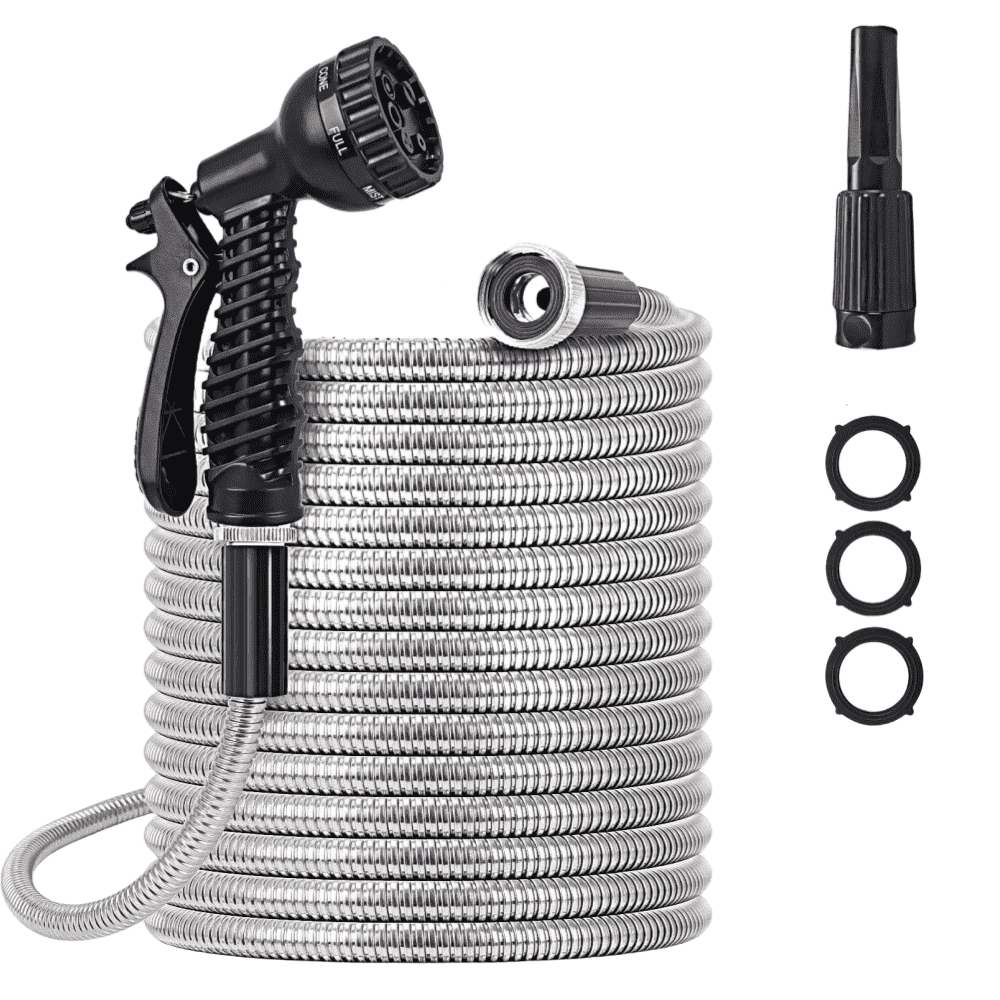 100-Foot Stainless Steel Garden Hose with Nozzle: $46.79 100-Foot Stainless Steel Garden Hose with Nozzle: $46.79