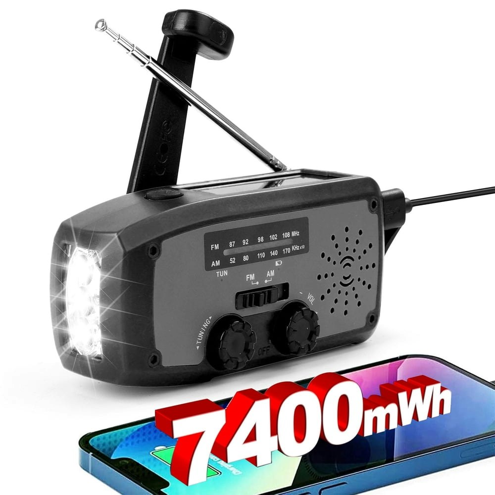 Fovendi Emergency Hand Crank Weather Radio with LED Flashlight and 2,000mAh Power Bank: $13.99