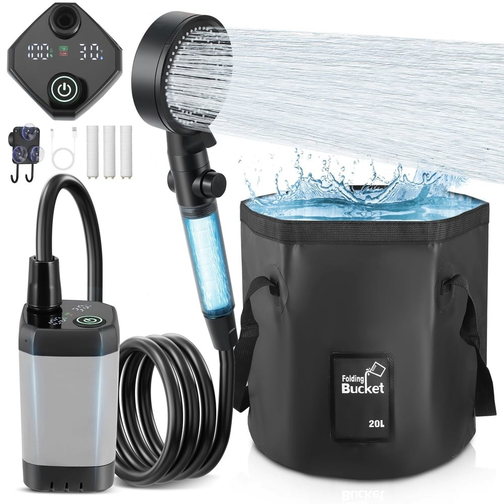 Alilyy 7,800mAh Portable Camping Shower with 5-Gallon Bucket: $33.79 Alilyy 7,800mAh Portable Camping Shower with 5-Gallon Bucket: $33.79