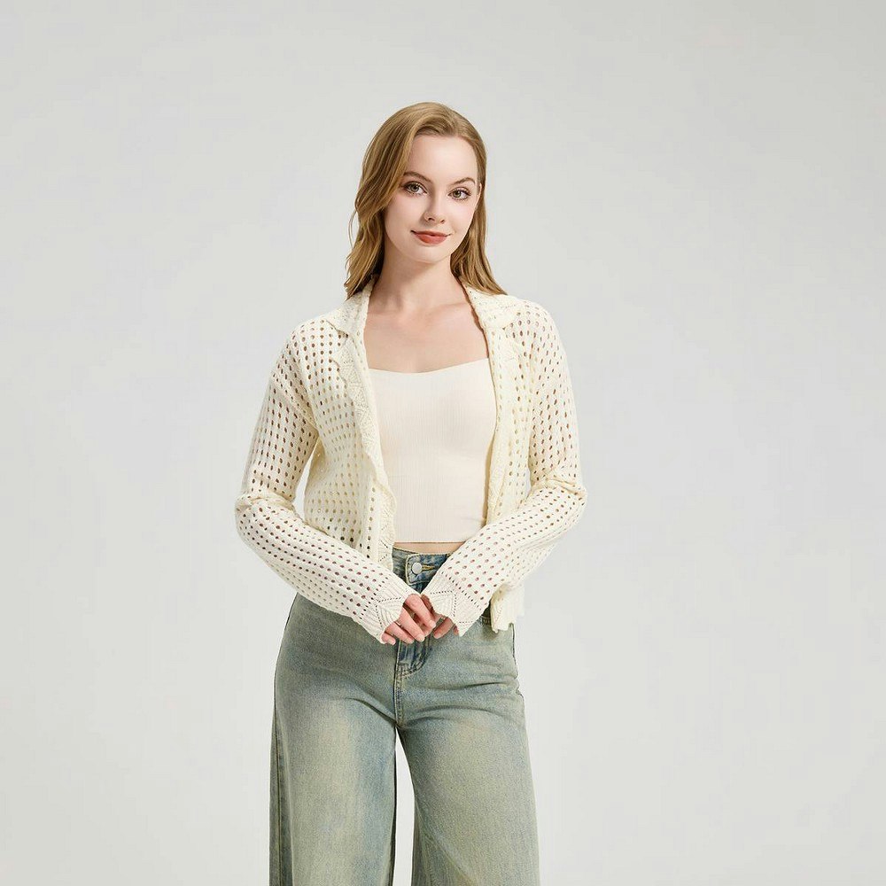 Women's Open Stitch Pointelle Cardigan Sweater: $43