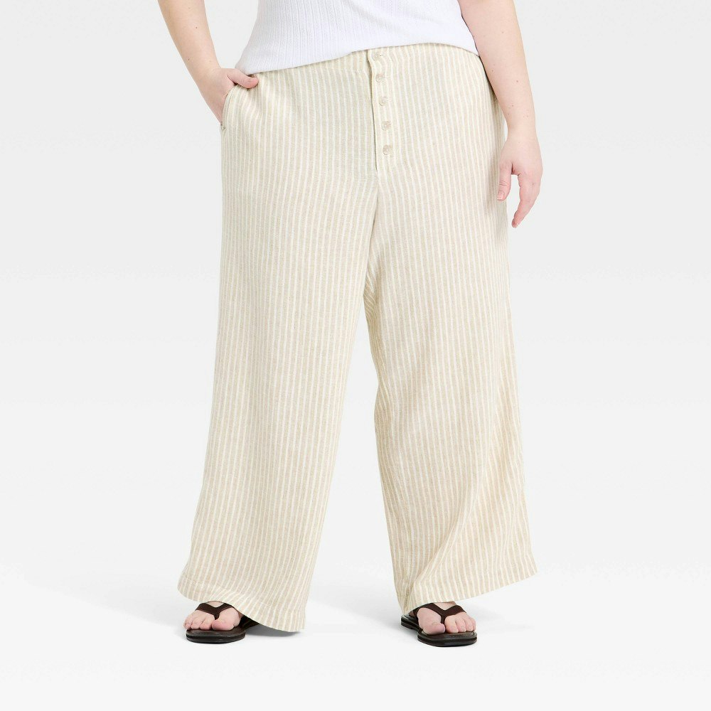 Women's Mid-Rise Linen Straight Leg Pull-On Pants 3X: $28