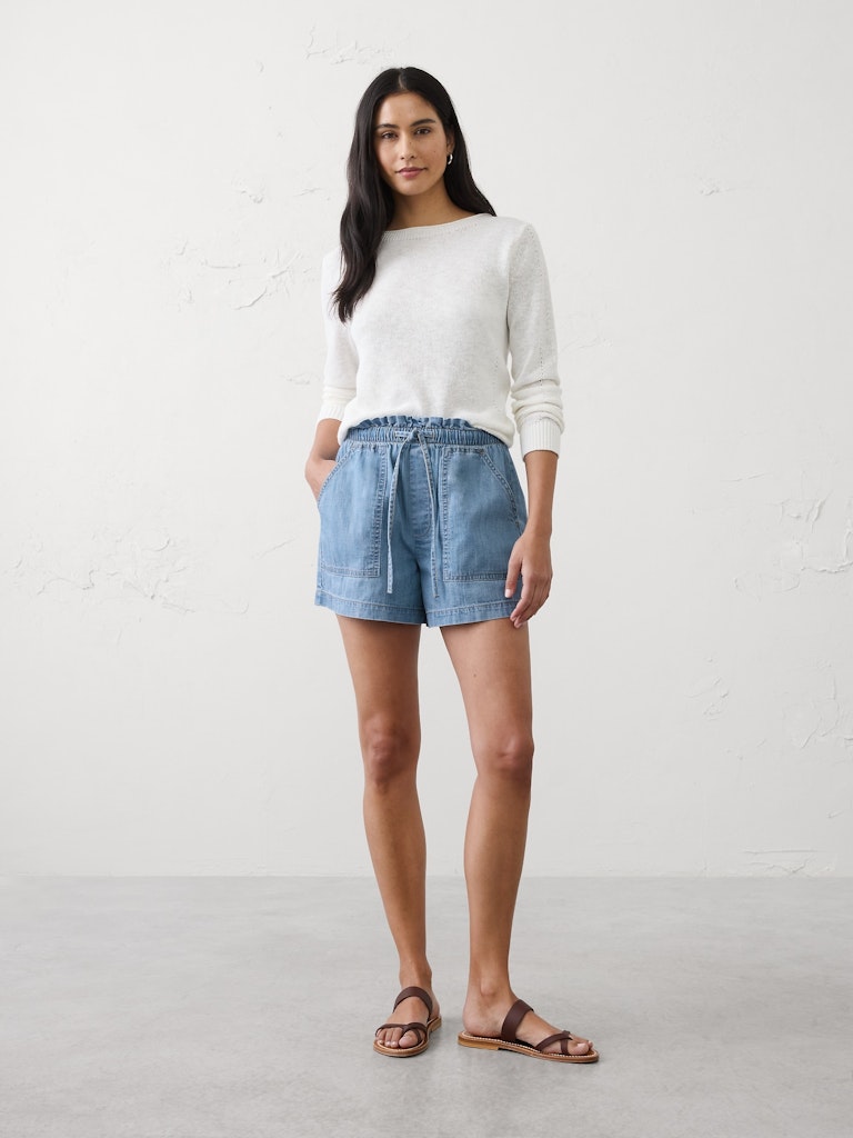 Mid-Rise Summerweight Denim Pull-On Shorts: $54.97 Mid-Rise Summerweight Denim Pull-On Shorts: $54.97
