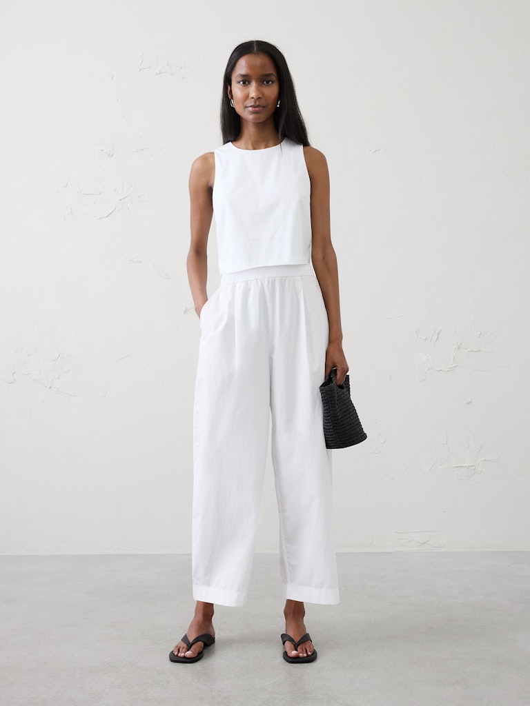 High-Rise Barrel-Leg Cropped Pull-On Pants: $40 High-Rise Barrel-Leg Cropped Pull-On Pants: $40