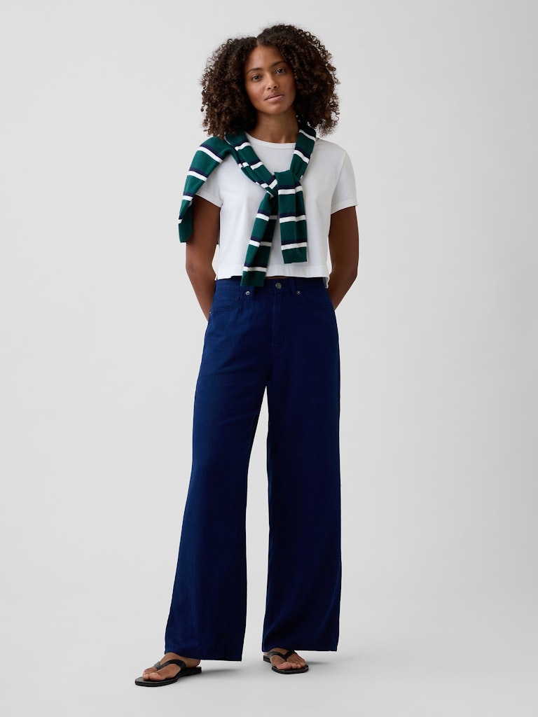 High Rise Linen-Blend Wide-Leg Pants: $27.99
