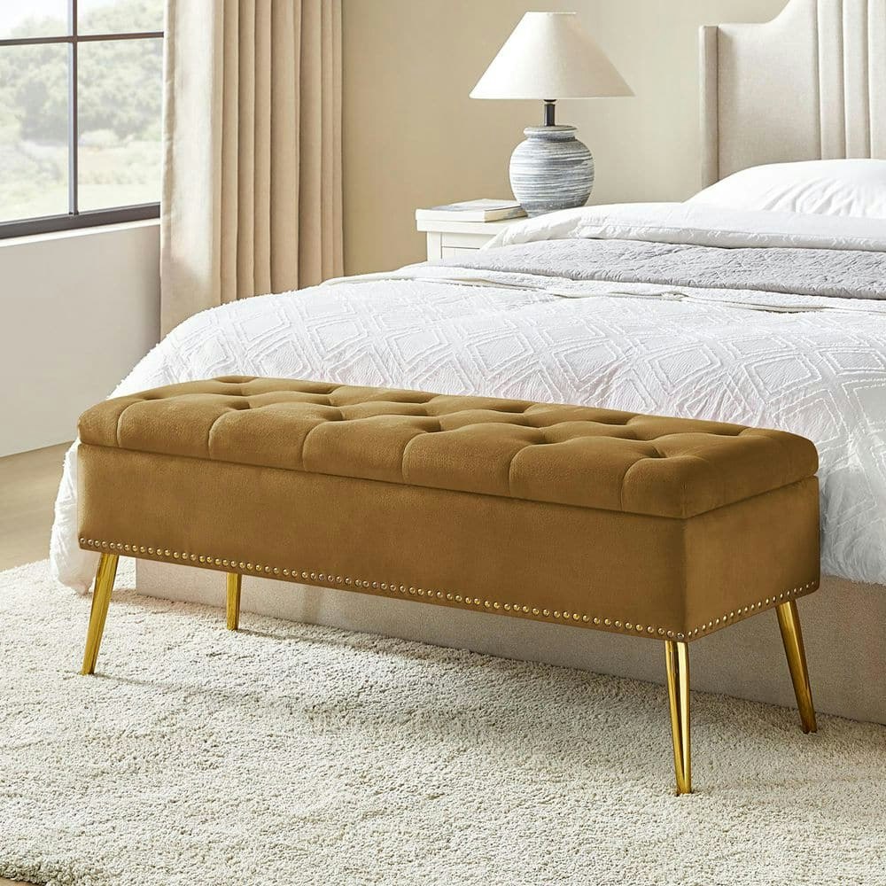 Hippolytus Classic Golden Storage Bedroom Bench: $152.55 Hippolytus Classic Golden Storage Bedroom Bench: $152.55