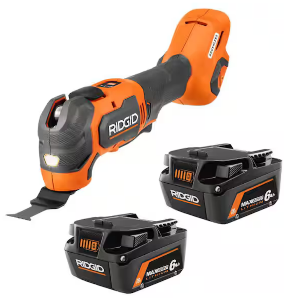 Ridgid 18V 6.0 Ah MAX Output Lithium-Ion Batteries 2-Pack w/ 18V Brushless Cordless Multi-Tool: $209 Ridgid 18V 6.0 Ah MAX Output Lithium-Ion Batteries 2-Pack w/ 18V Brushless Cordless Multi-Tool: $209