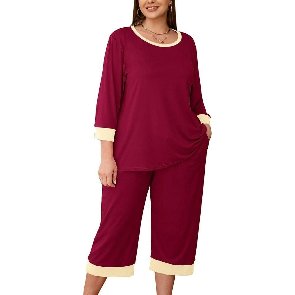 Showmall Women Plus Size Pajamas Set with Pockets: $18.97