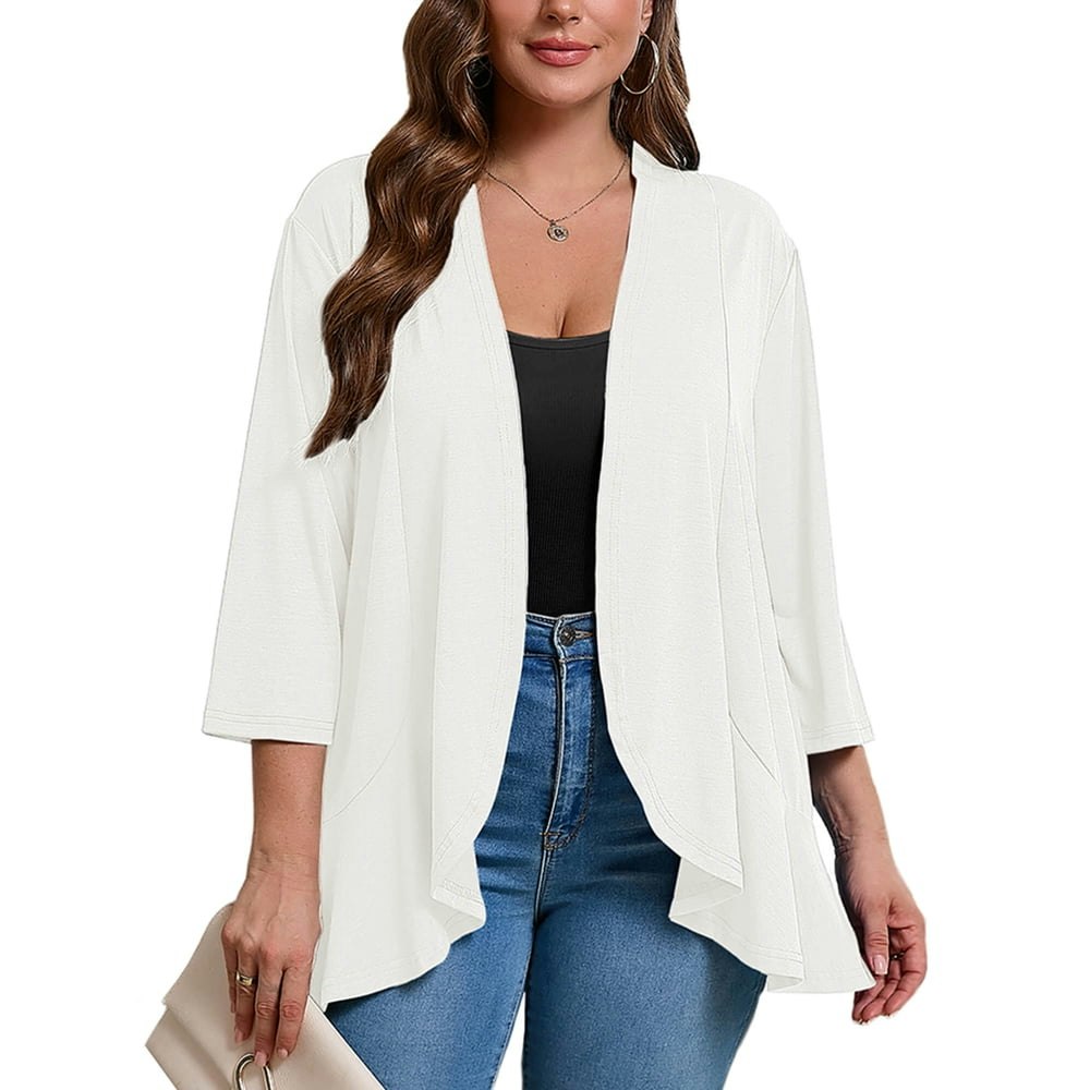 Showmall Women's Plus Size 3/4 Sleeve Open Front Cardigan: $14.68 Showmall Women's Plus Size 3/4 Sleeve Open Front Cardigan: $14.68