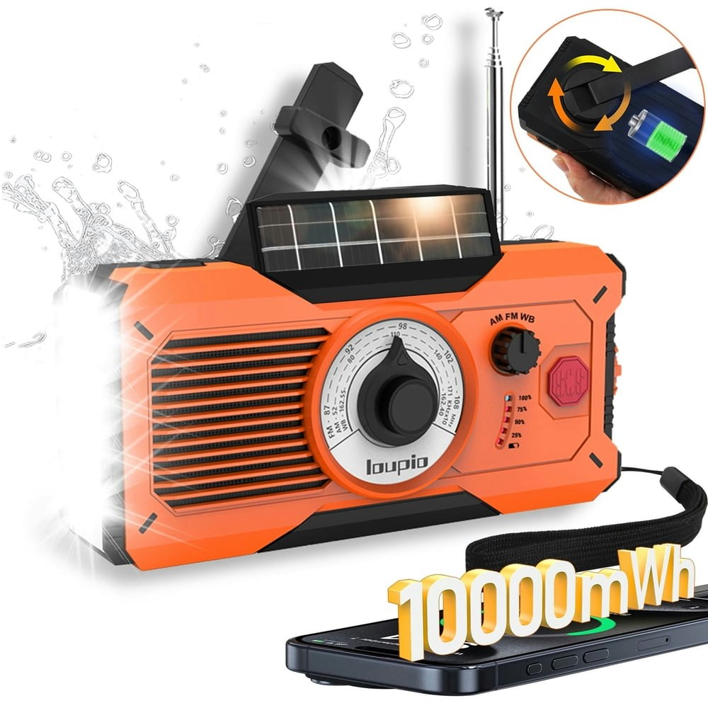 Emergency Weather Radio with Power Bank, Solar & Hand Crank: $19.99