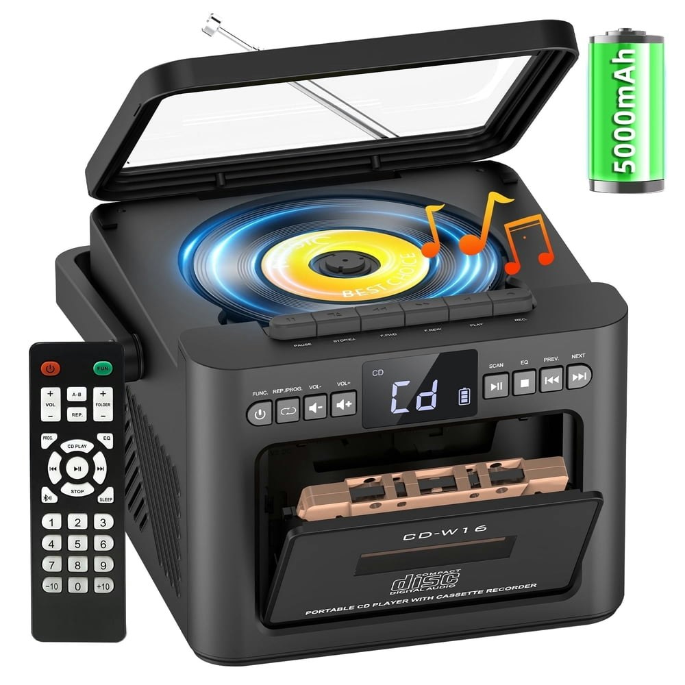 Jazmm 5,000mAh Rechargeable CD and Cassette Bluetooth Boombox: $52.91 Jazmm 5,000mAh Rechargeable CD and Cassette Bluetooth Boombox: $52.91