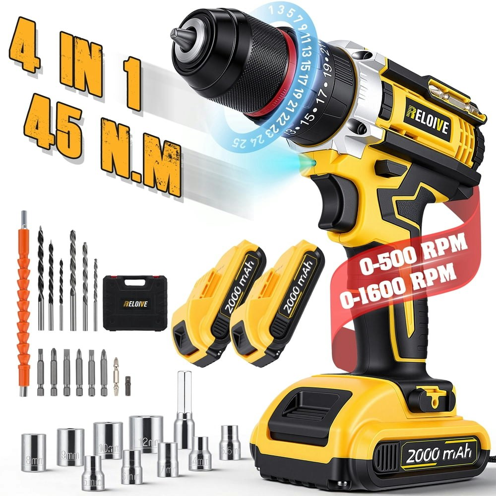 Reloive 21V Cordless Drill Driver 2-Battery Set: $29.39