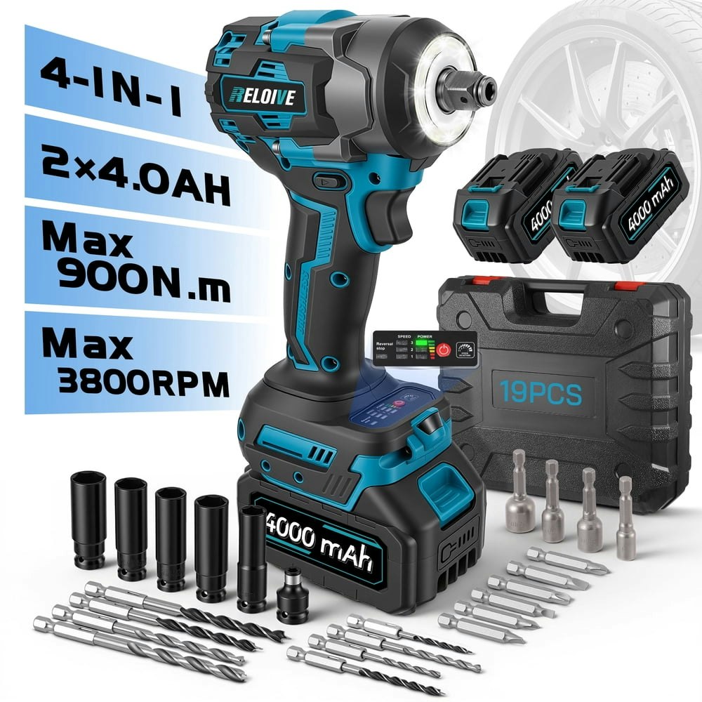 Reloive 1/2-inch 663.8 ft-lb Brushless Cordless Impact Wrench Kit: $64.60