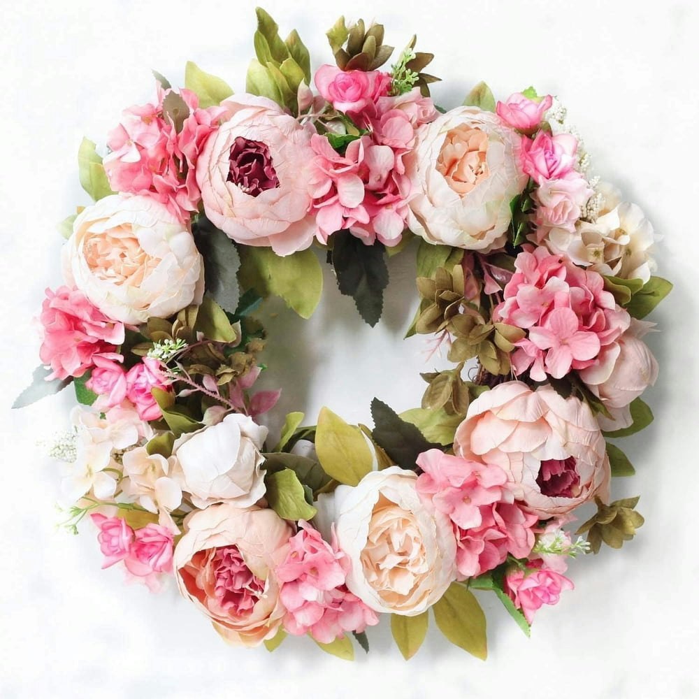19-Inch Artificial Peony Flower Wreath: $19.99