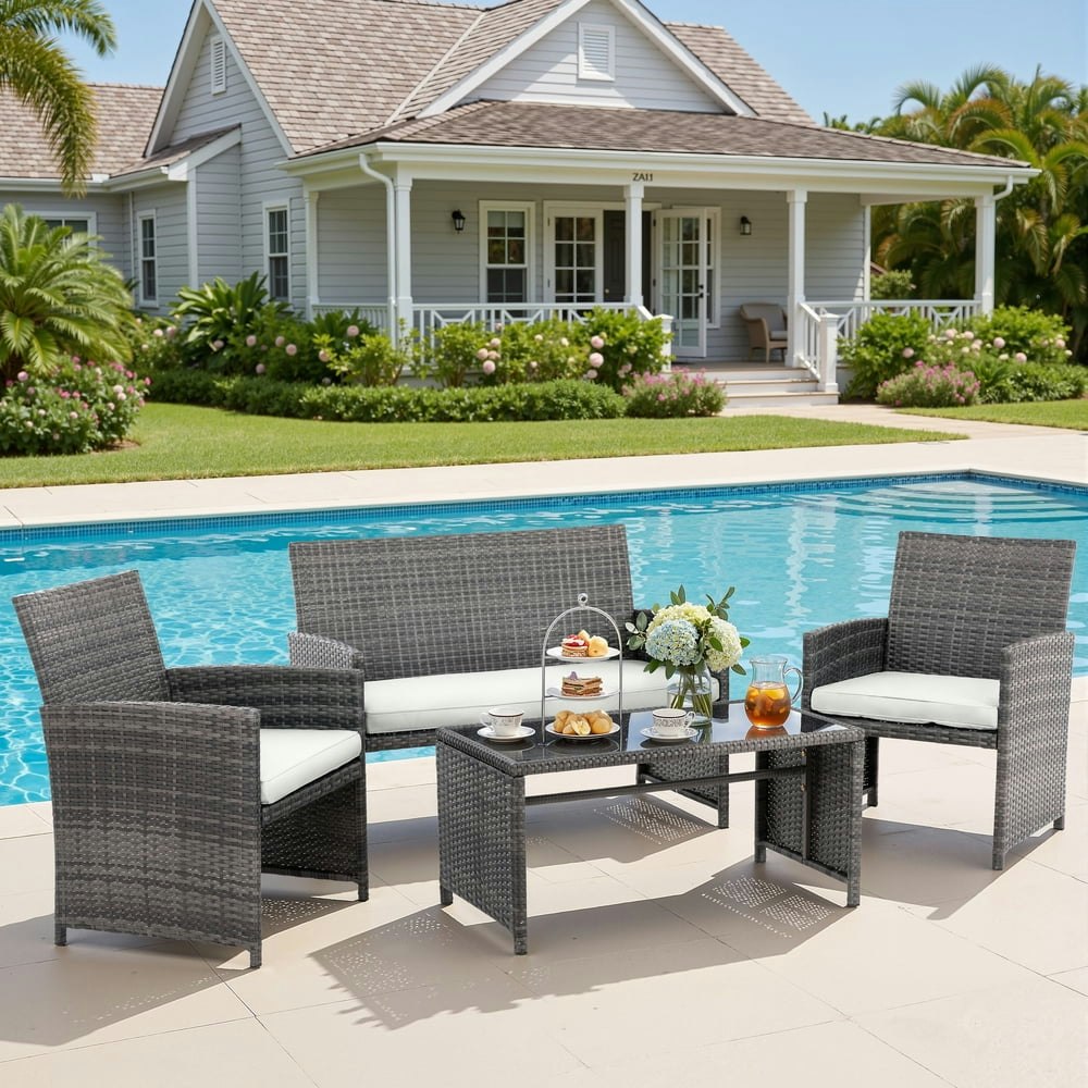 Walsunny Outdoor Patio Rattan Wicker Furniture Conversation Set 4-Piece with Cushions: $139.99 Walsunny Outdoor Patio Rattan Wicker Furniture Conversation Set 4-Piece with Cushions: $139.99