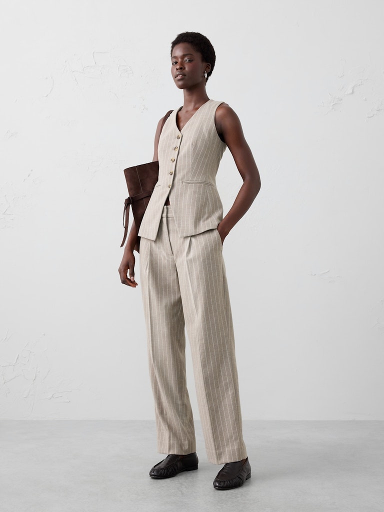 High-Rise Straight Pinstripe Trousers: $52.97 High-Rise Straight Pinstripe Trousers: $52.97