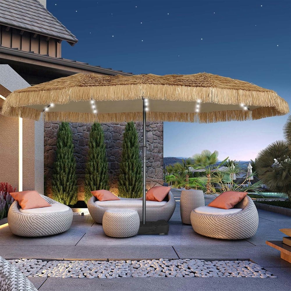 Autlaycil 15-Foot Solar Tiki Umbrella with Base: $213.99 Autlaycil 15-Foot Solar Tiki Umbrella with Base: $213.99