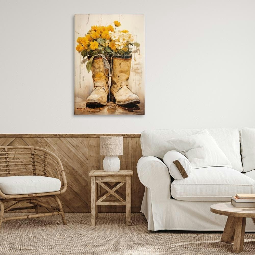 Flowers in Rugged Country Boots by Heidi Kuntz 36 in. x 24 in.: $86.39 Flowers in Rugged Country Boots by Heidi Kuntz 36 in. x 24 in.: $86.39