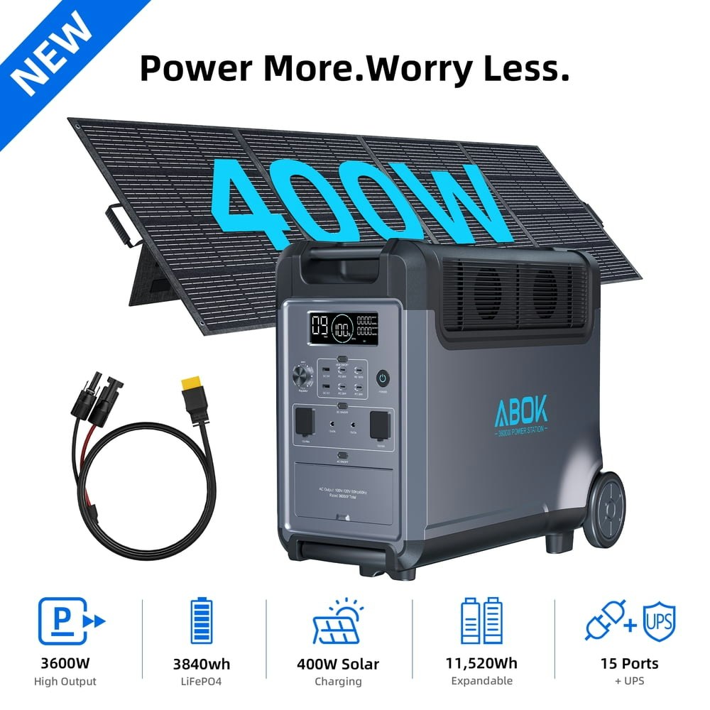 ABOK 3840Wh Solar Generator 400W Solar Panel: $1,399 ABOK 3840Wh Solar Generator 400W Solar Panel: $1,399