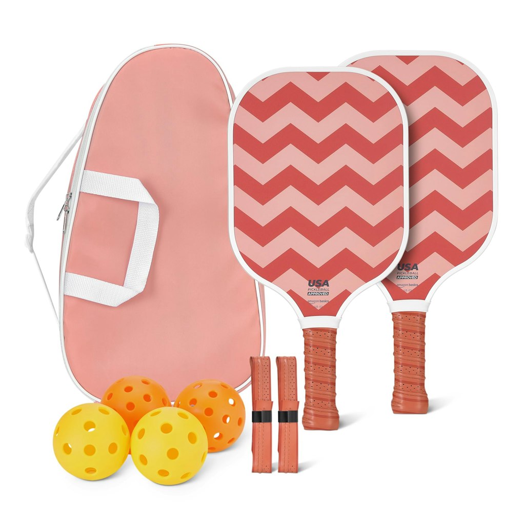 Amazon Basics USAPA-Approved Carbon Fiber Pickleball Paddle Set of 2 w/ 4 Balls & Carry Bag: $25 w/ Prime