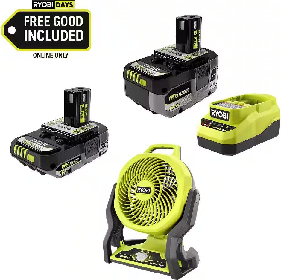 Ryobi ONE+ 18V Lithium-Ion Starter Kit w/ 2 Batteries and Charger: $79 w/ free Ryobi ONE+ Cordless Fan