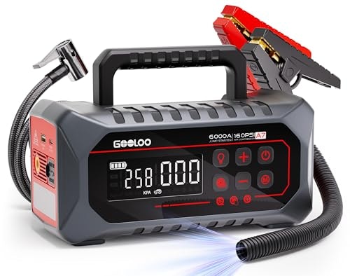 Gooloo A7 6,000A 160-PSI Jump Starter and Air Compressor: $108 w