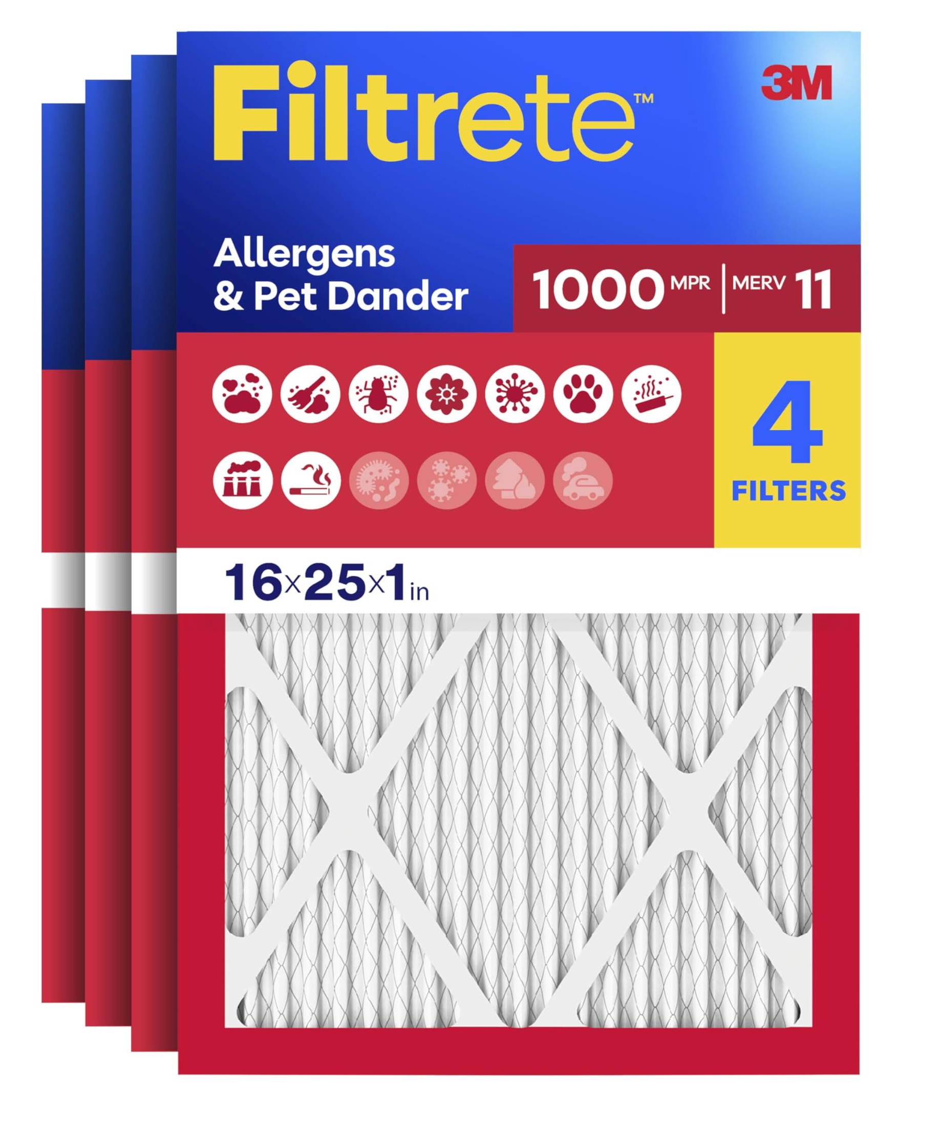 Filtrete 16x25x1 Merv 11 Mpr 1000 Ac & Furnace Air Filters 4-Pack