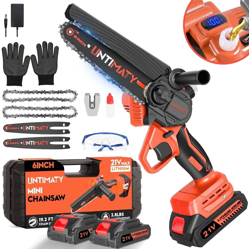 Untimaty 6" Mini Chainsaw w/ 2 Batteries and Chains: $25.69