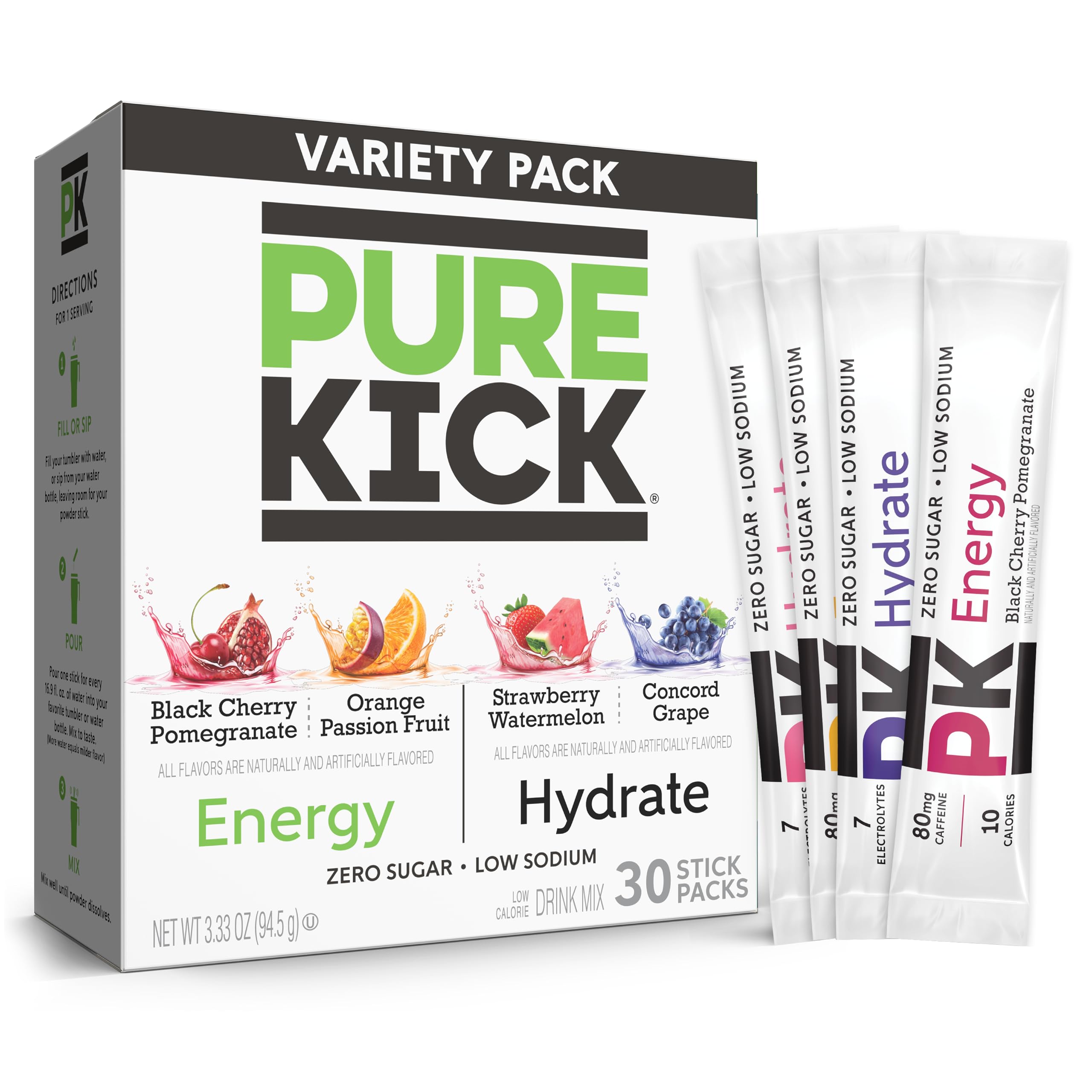 Pure Kick Energy & Hydrate Singles To Go Drink Mix Variety Pack 30-Count
