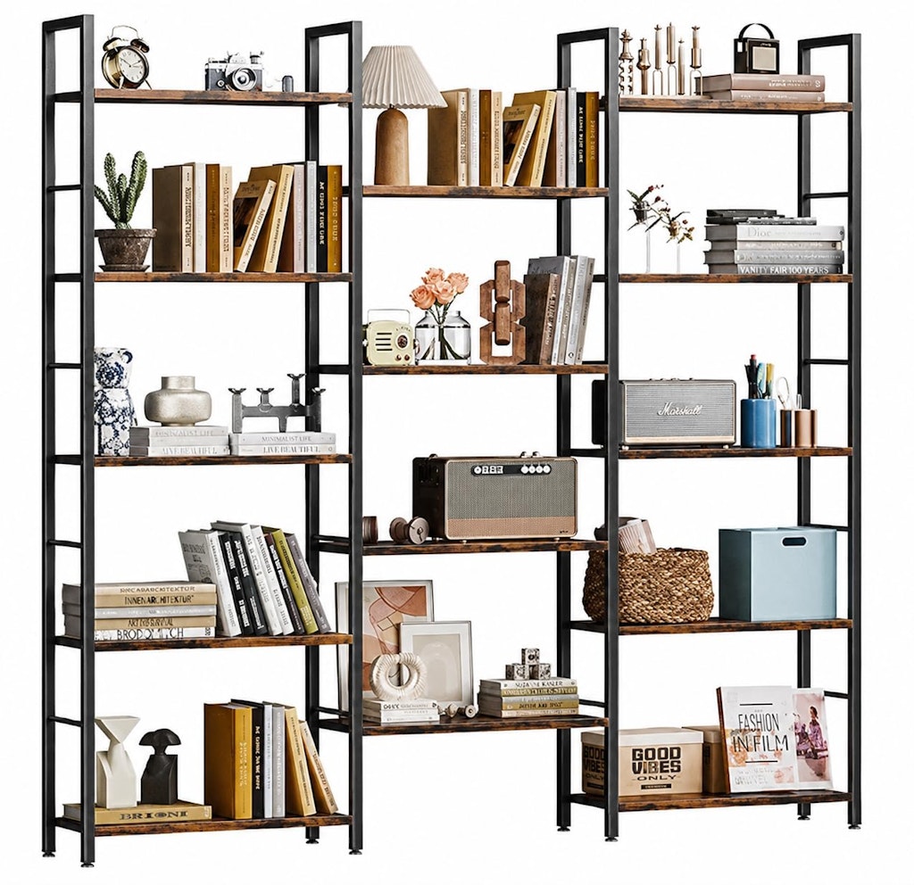 Shintenchi Triple 5-Tier Bookshelf w/ 14 Open Shelves: $76 w/ Prime