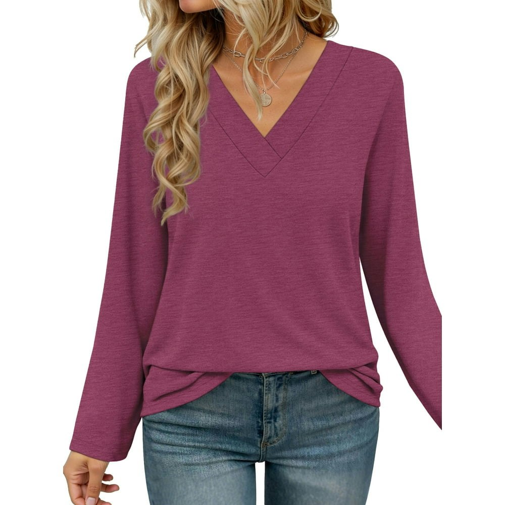 Moshu Women's Deep V-Neck Long Sleeve Blouse: $10.79 Moshu Women's Deep V-Neck Long Sleeve Blouse: $10.79