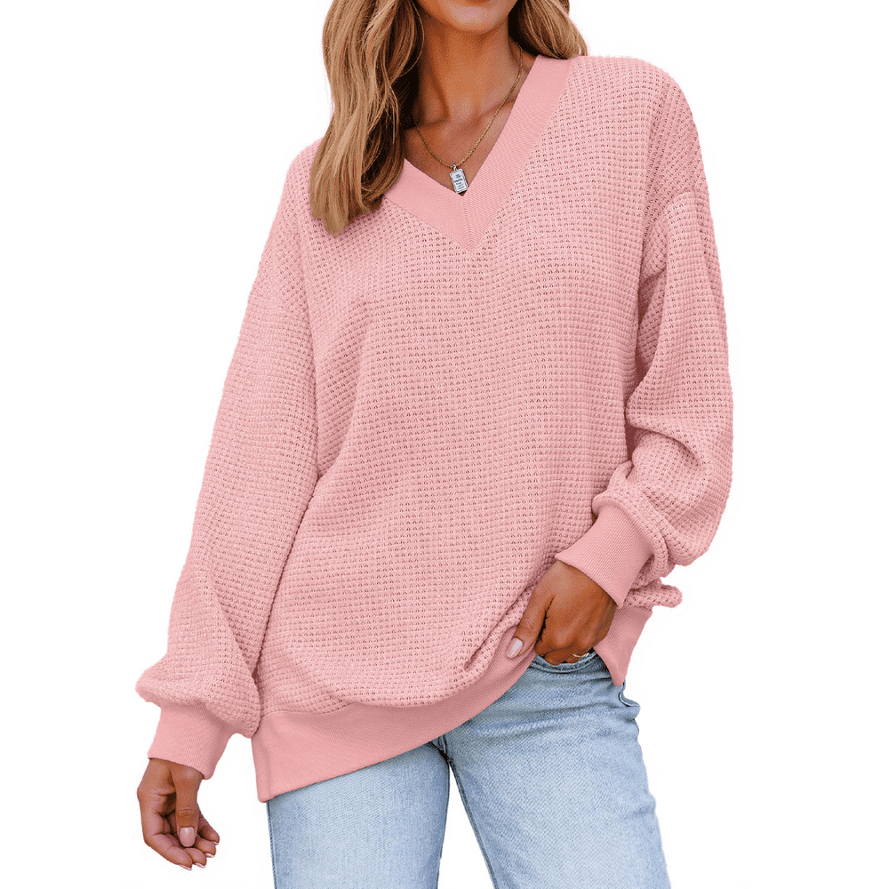 Fantaslook Women's V-Neck Waffle Knit Long Sleeve Pullover: $16.69 Fantaslook Women's V-Neck Waffle Knit Long Sleeve Pullover: $16.69