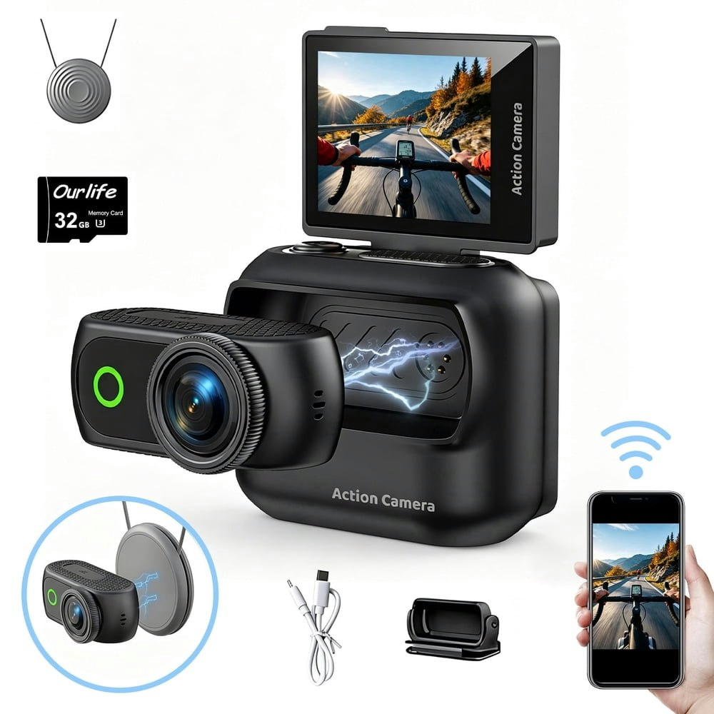 Magnetic Action Camera 1080P Vlog Cam: $98.96