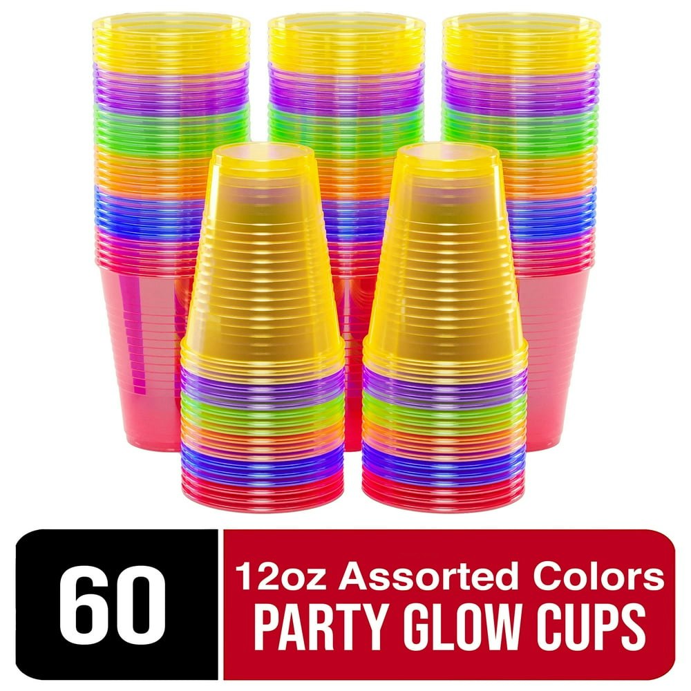 12 oz Multicolor Disposable Plastic Cups 60-Count: $15