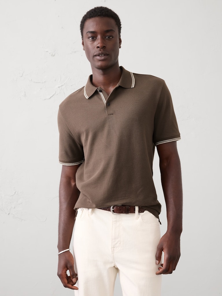 Standard-Fit Textured Tipped Polo: $26 Standard-Fit Textured Tipped Polo: $26